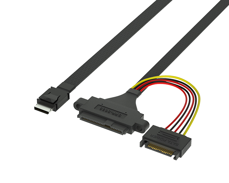 Oculink SFF-8611 4i TO u.2 SFF-8639+15PIN SATA Cable With ear